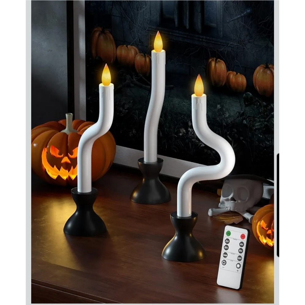 Set of 3 LED‎ Flickering Flame Halloween Candlesticks with Remote